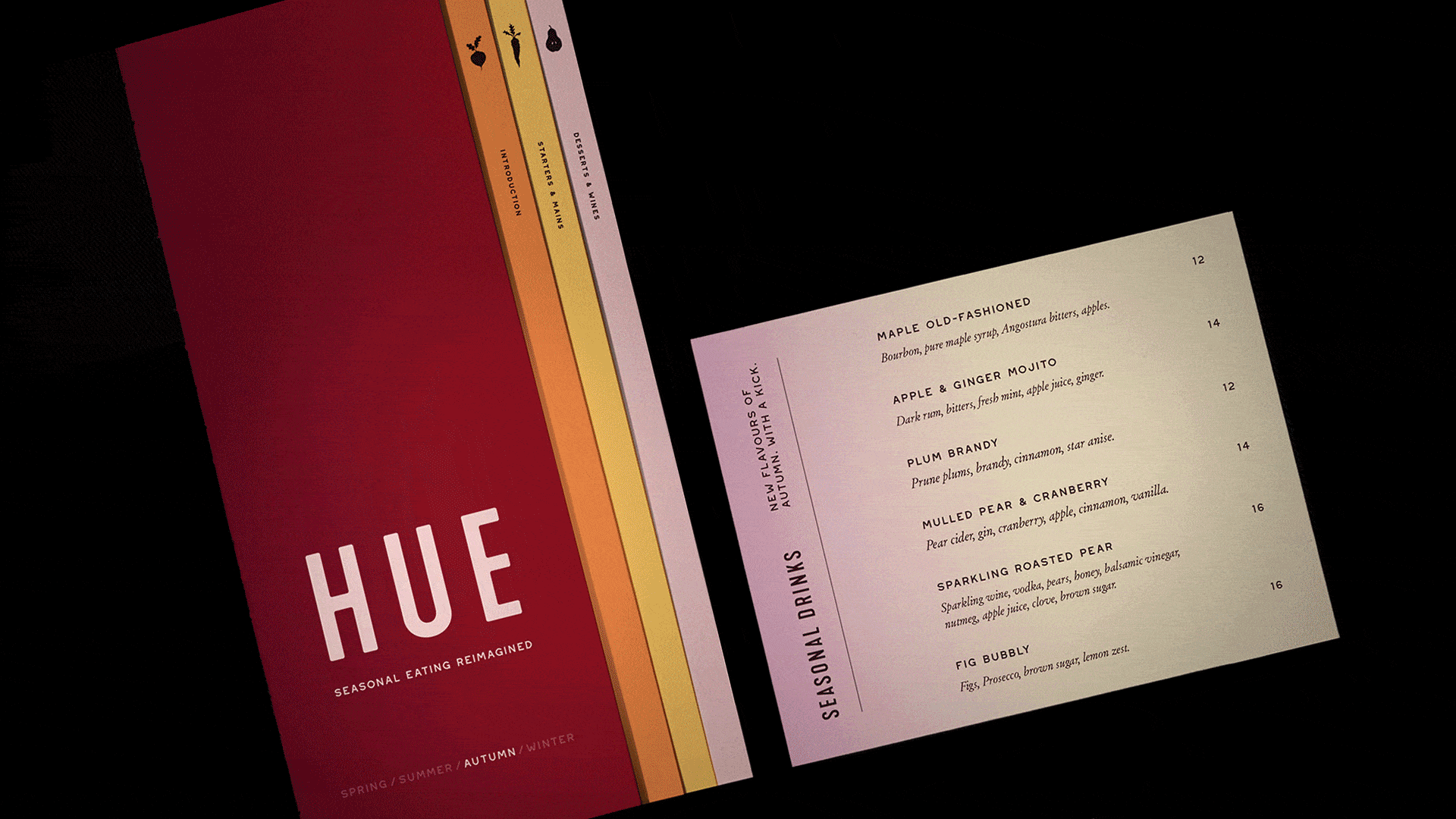 gif of 3 images, displaying a preview of the Hue menu, packaging, and cookbook