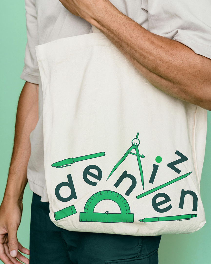 totebag design with illustrations of architect's tools.